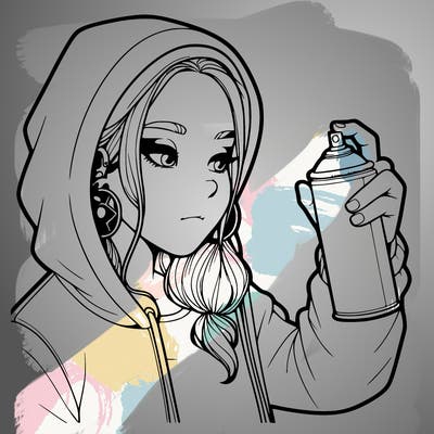 a realistic girl, spray painting
