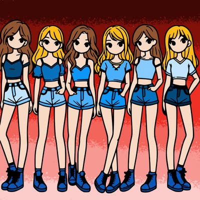 a group of girls wearing crop tops and shorts