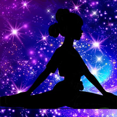 a realistic girl in yoga outfit doing splits