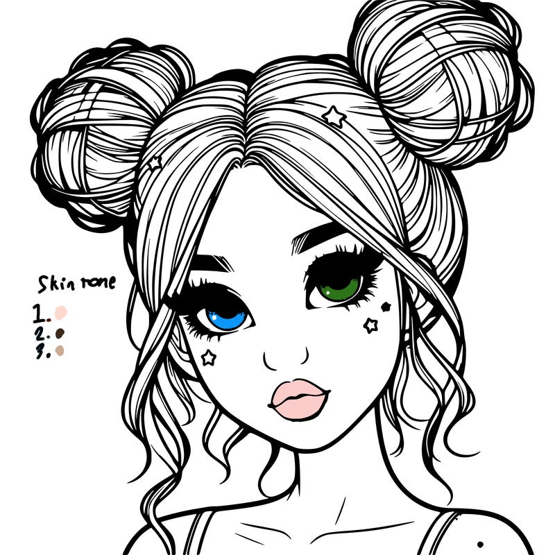 realistic girl with space buns