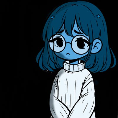 sad girl with glasses in a sweater