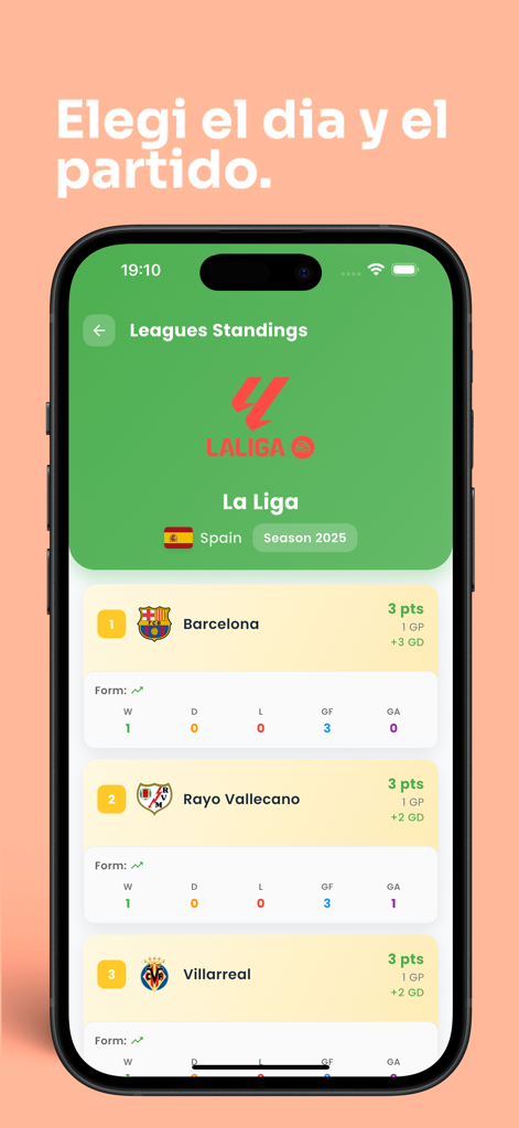 Futbol Locura - La aplicación Futbol Locura mostrando las clasificaciones de La Liga y estadísticas de equipos