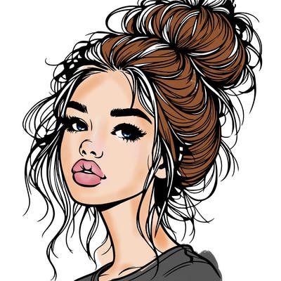 realistic girl with messy bun and big lips