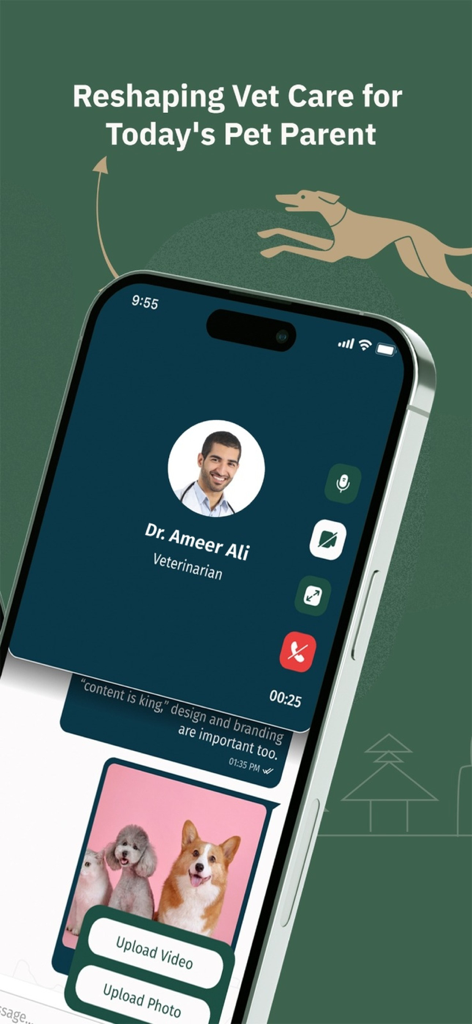 Aseel - أصيل - Captura de pantalla de la aplicación Aseel que muestra una videollamada de teleconsulta en vivo con un veterinario para el cuidado de mascotas