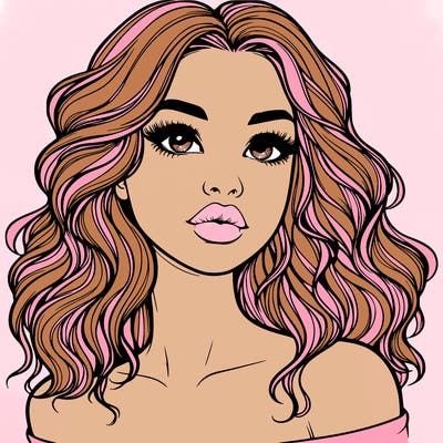 realistic girl with wavy hair and lips