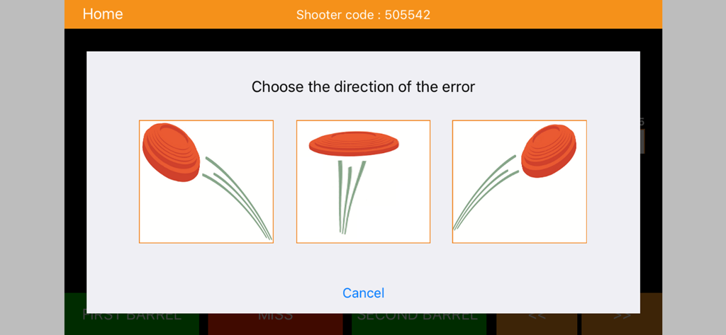 Interface de l'application TrapTrainer pour sélectionner la direction d'un plateau manqué