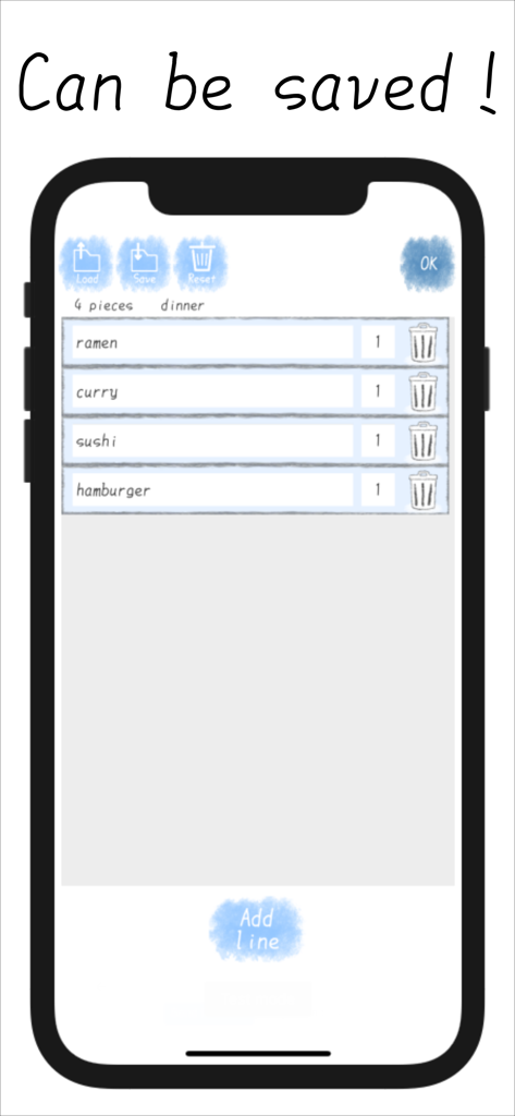 Pantalla de la aplicación RouletteBox que muestra una lista de cenas guardada con opciones como ramen y sushi.