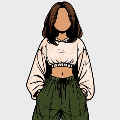 realistic girl faceless with baggy pants and a crop top