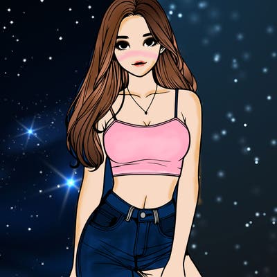 realistic girl wearing a crop top and jeans