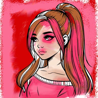 realistic girl with a high ponytail