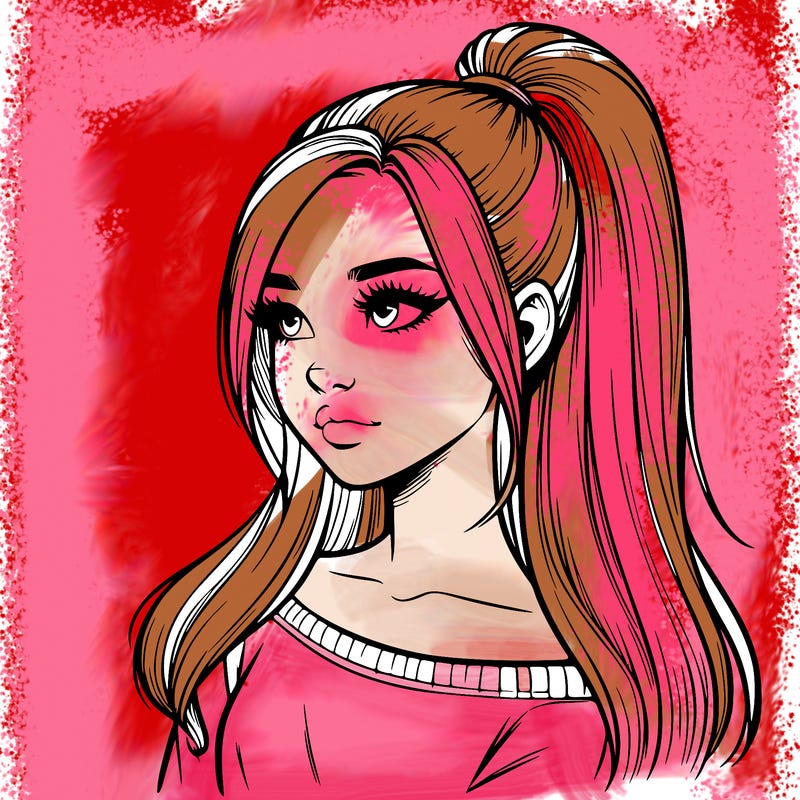 realistic girl with a high ponytail