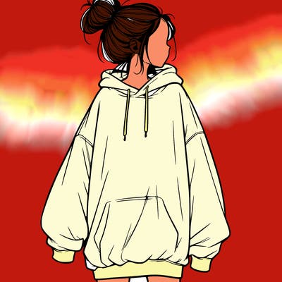 realistic girl with a oversized sweatshirt on and a bun