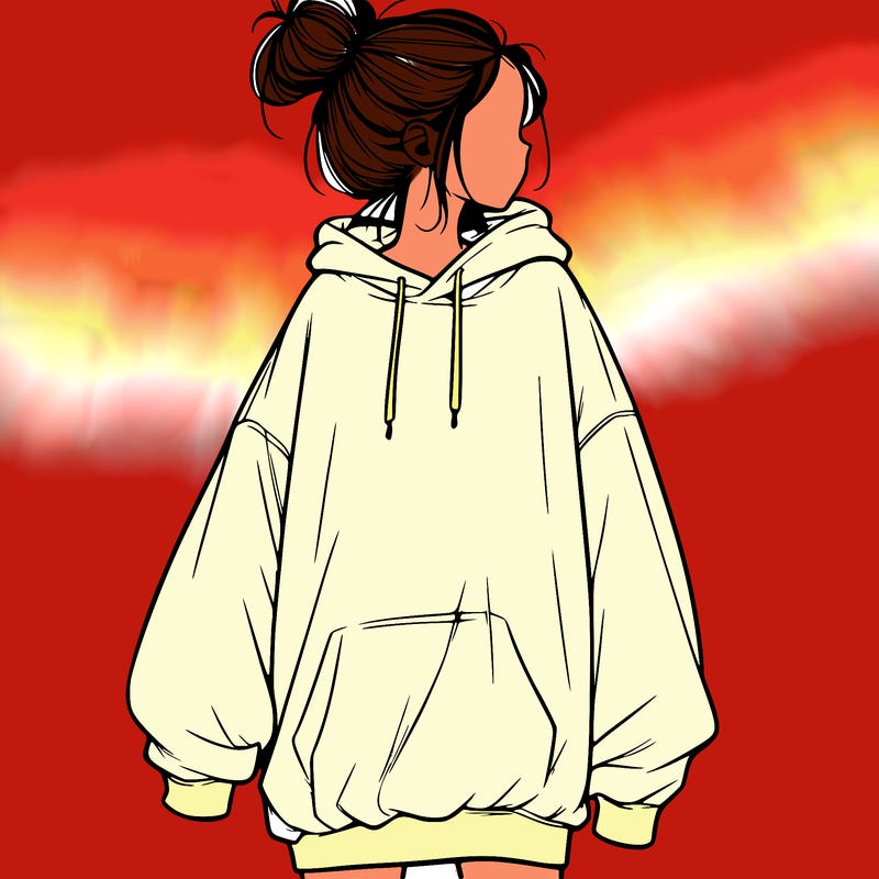 realistic girl with a oversized sweatshirt on and a bun