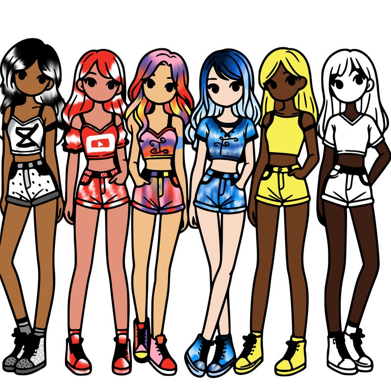 a group of girls wearing crop tops and shorts