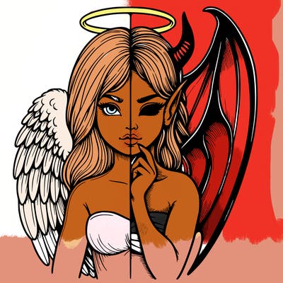 realistic angel half demon