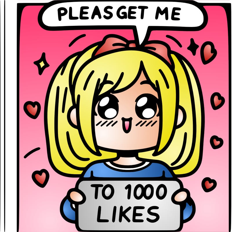 a girl saying please get me to 100 likes
