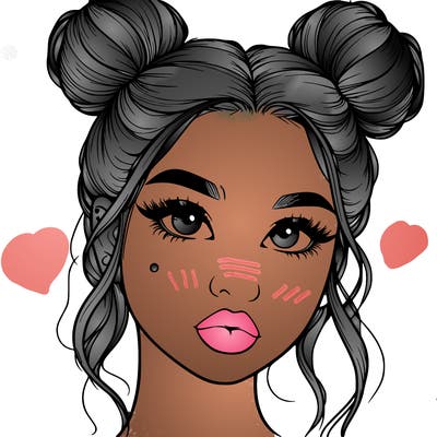realistic girl with two buns on her hair and lips