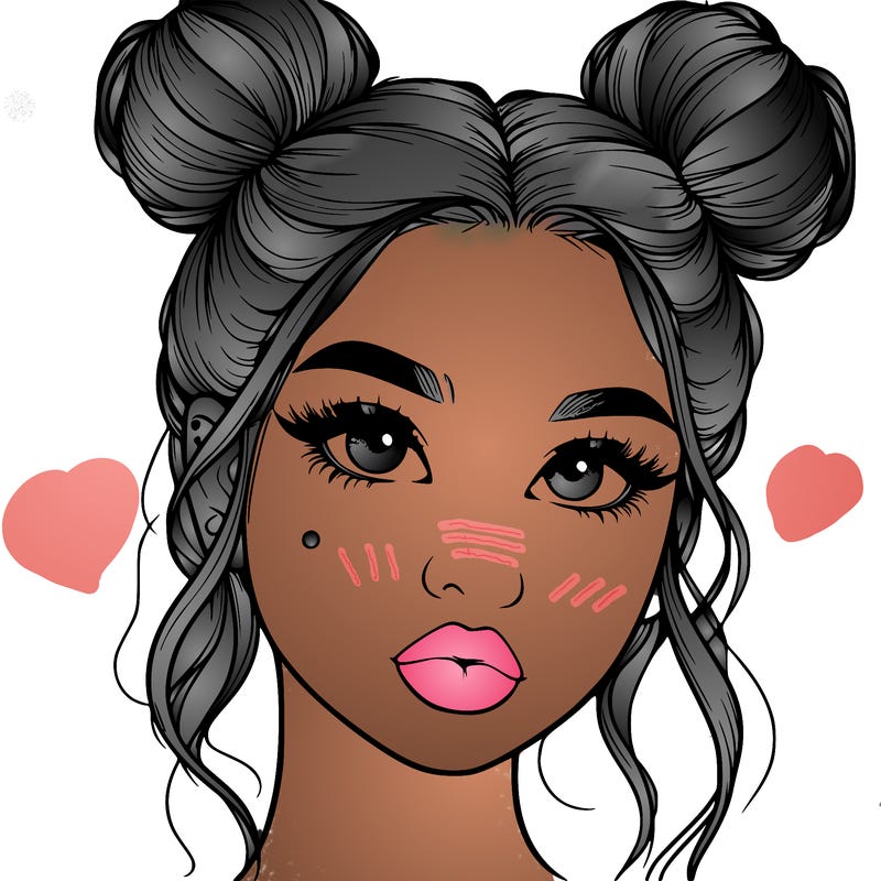 realistic girl with two buns on her hair and lips