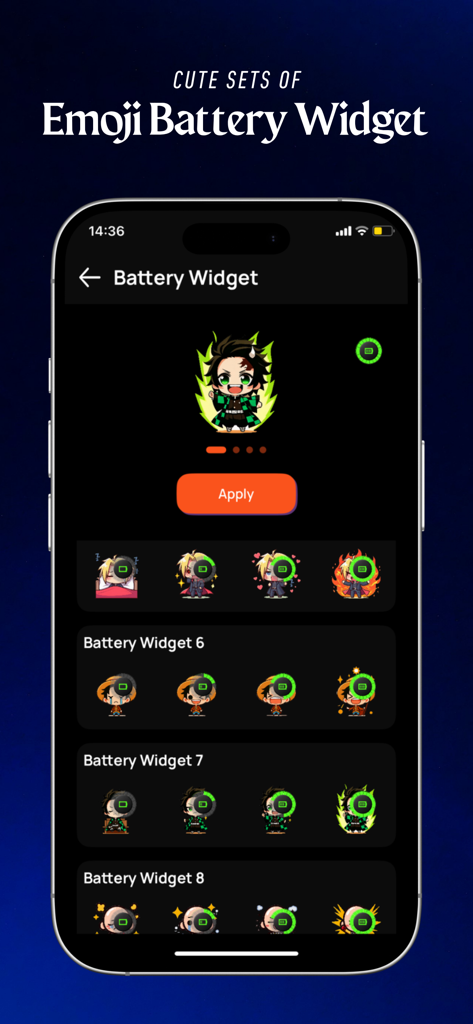 Charging Animation - Chimomo - Exibição de widgets de bateria de anime fofos dentro da interface do aplicativo Chimomo.