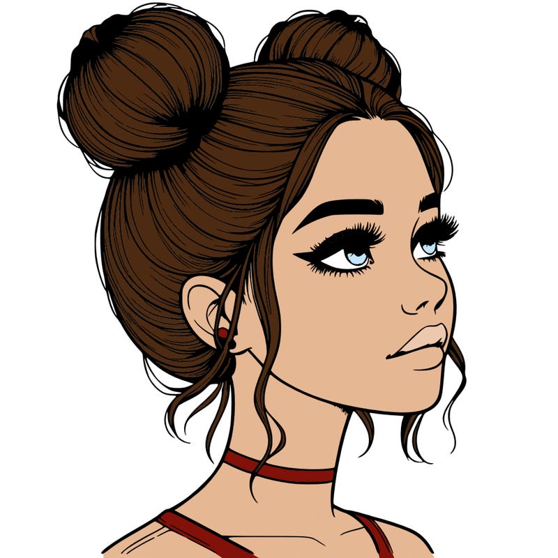 realistic girl with buns on the top of her head