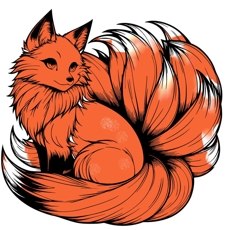 realistic detailed 9 tailed anime fox