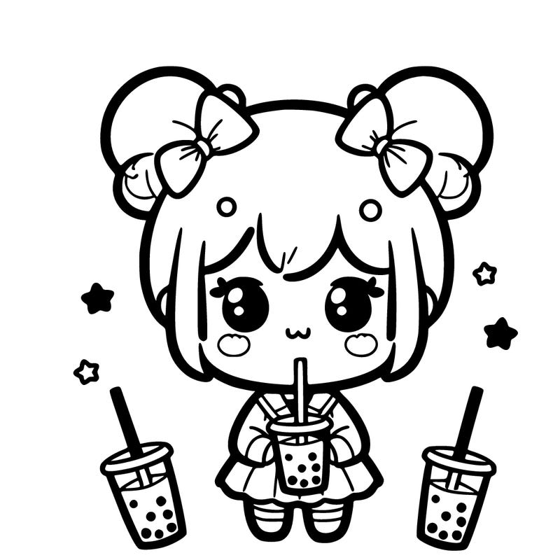 kawaii girl drinking boba