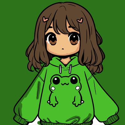 girl wearing frogging sweatshirt