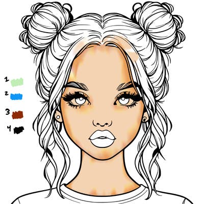 realistic girl with two buns in hair and lips