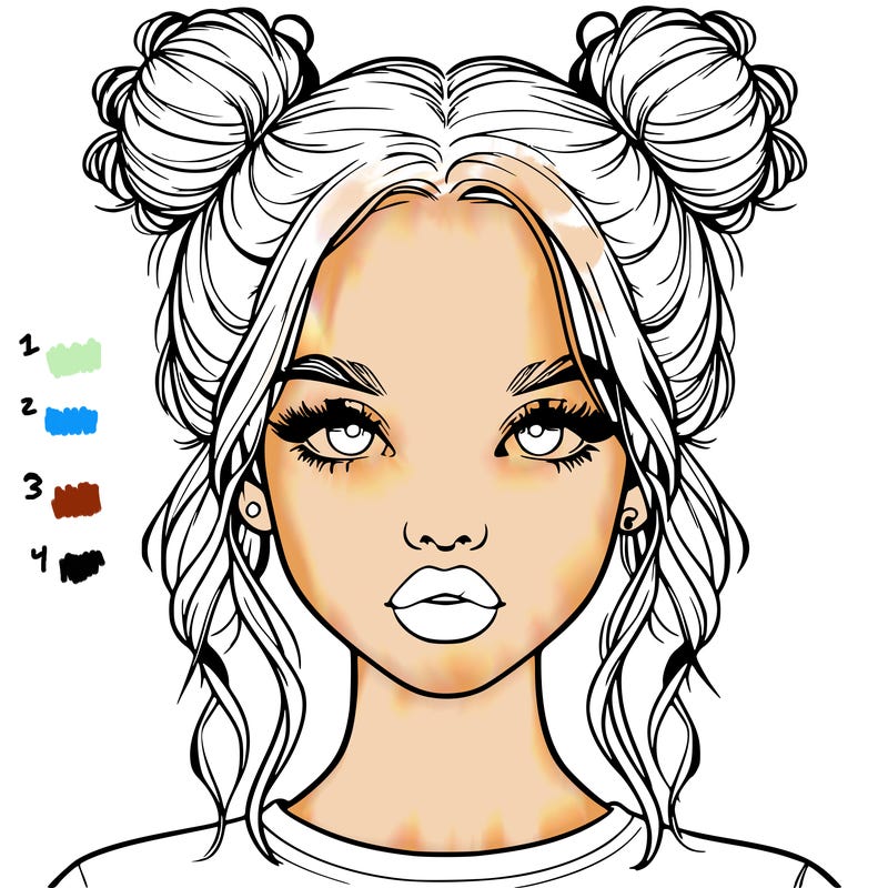realistic girl with two buns in hair and lips