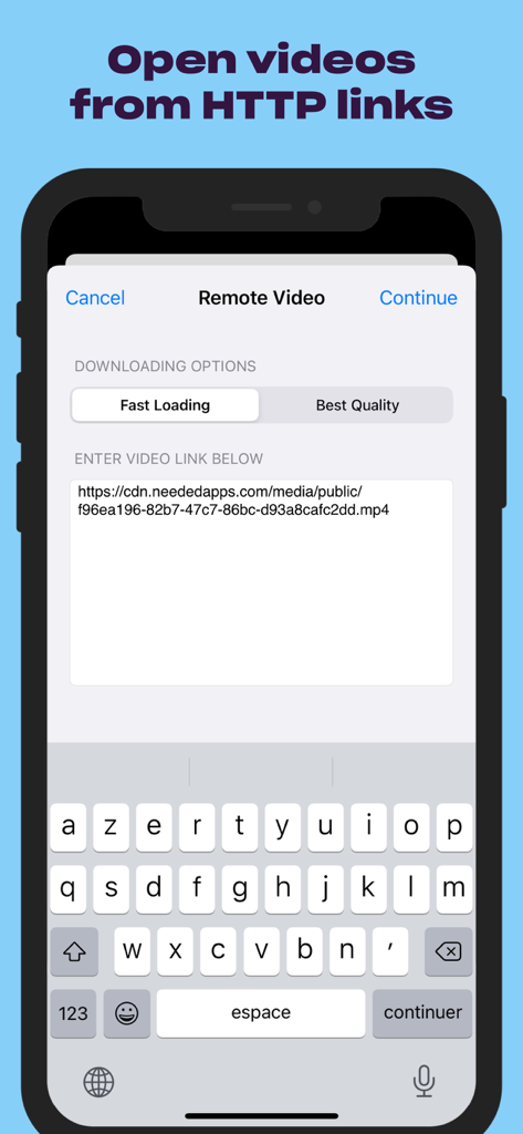 SnapMotion app interface for importing remote videos via HTTP links