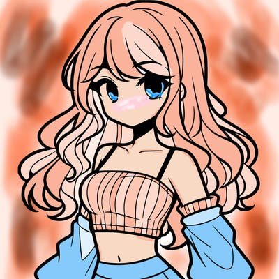 anime girl wavy hair w ity a crop top on