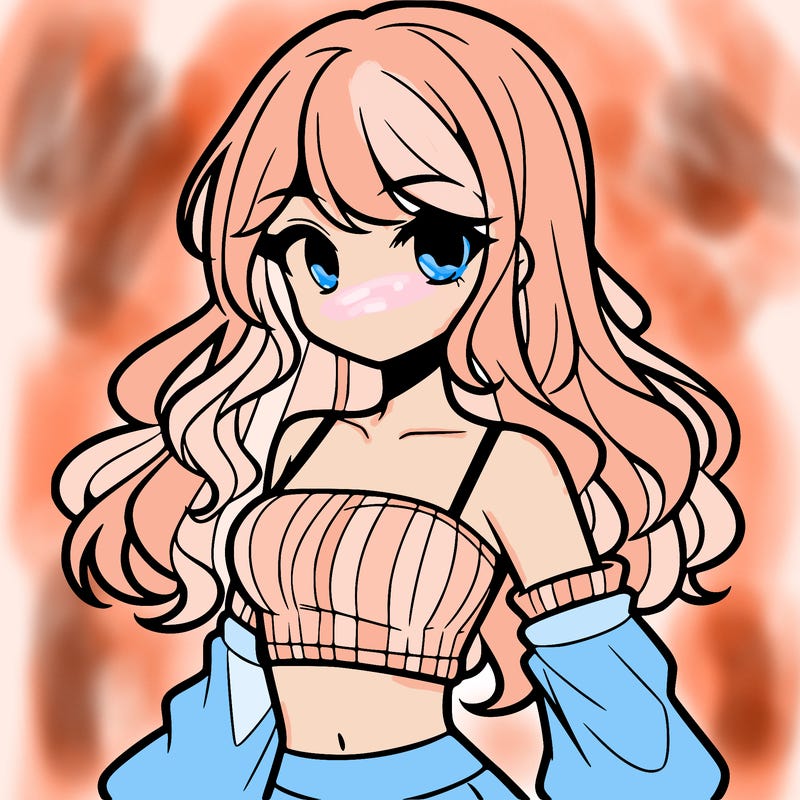 anime girl wavy hair w ity a crop top on