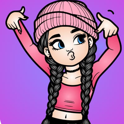 realistic teenage girl with braids and a beanie and crop top doing 🫶🏼