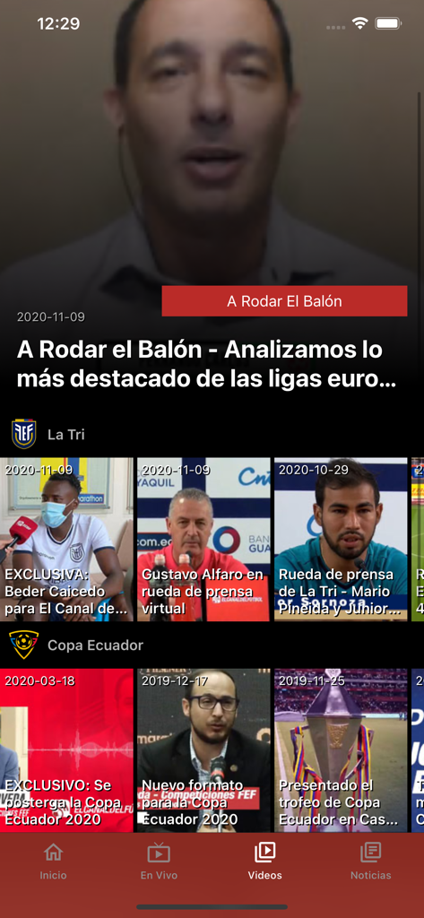 El Canal del Fútbol - Video gallery of the El Canal del Futbol app showing soccer news and interviews about the Ecuadorian national team and Copa Ecuador