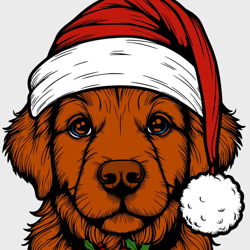 realistic dog with a christmas hat