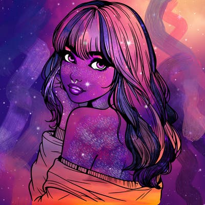 realistic girl with bangs looking over her shoulder