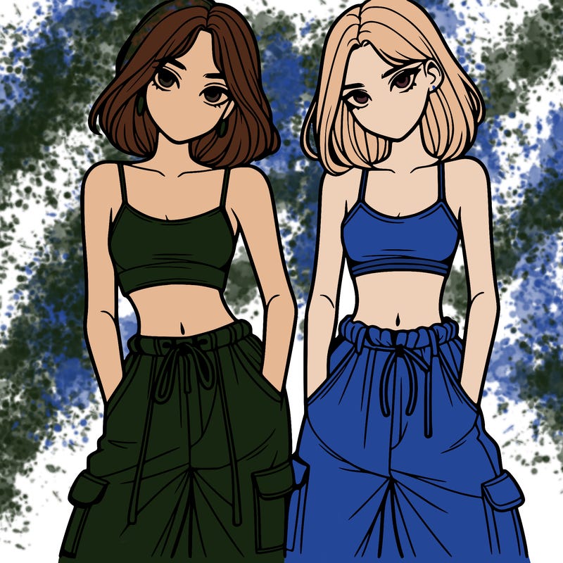 two girls with crop top with baggy pants
