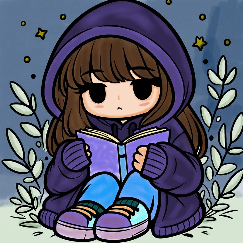 girl in oversized hoodie reading a book