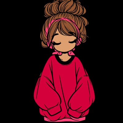 girl with baggy sweatshirt and messy bun