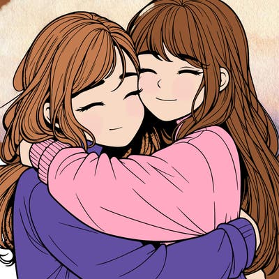 realistic two girls hugging
