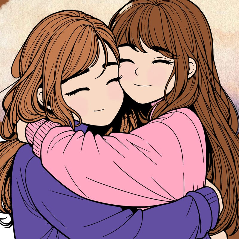realistic two girls hugging