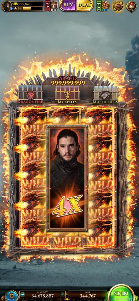 Moltiplicatore 4X di Jon Snow nel gameplay di Game of Thrones Slots Casino