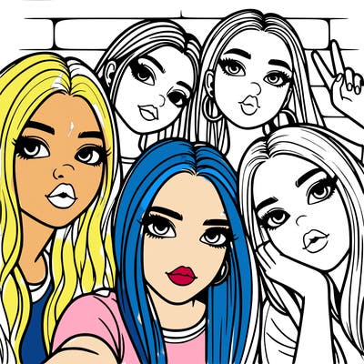 group of teen girls friends y2k up close in a selfie