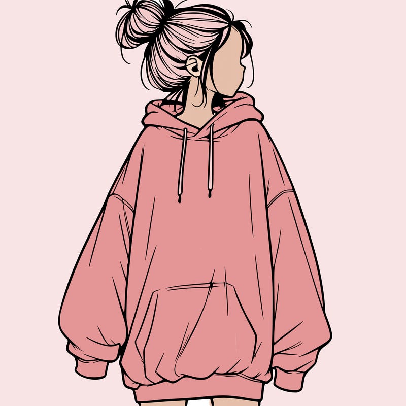 realistic girl with a oversized sweatshirt on and a bun