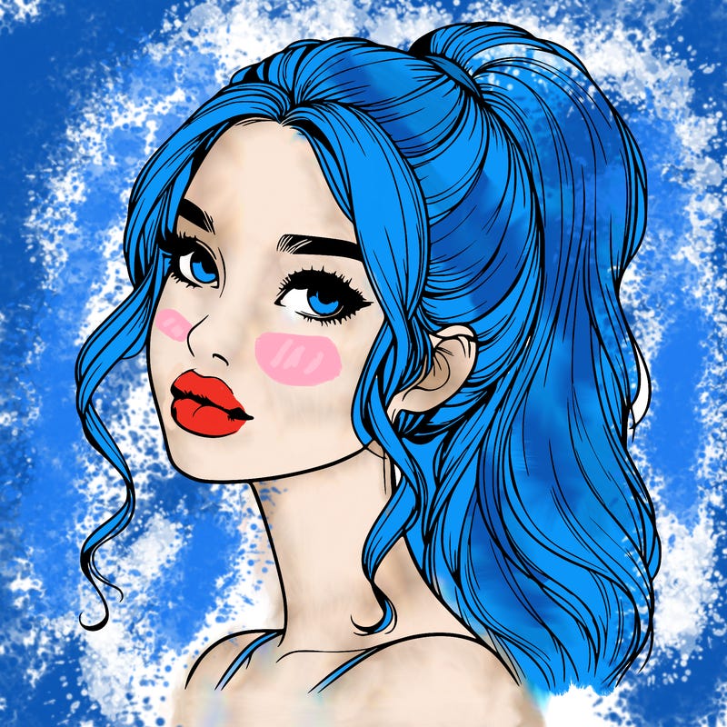 realistic girl with a ponytail on her hair and lips