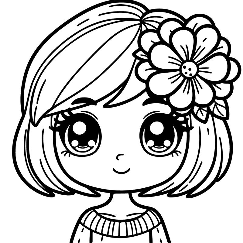 a girl with a flower in her hair the girl has a pixy cut