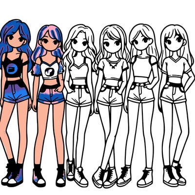 a group of girls wearing crop tops and shorts