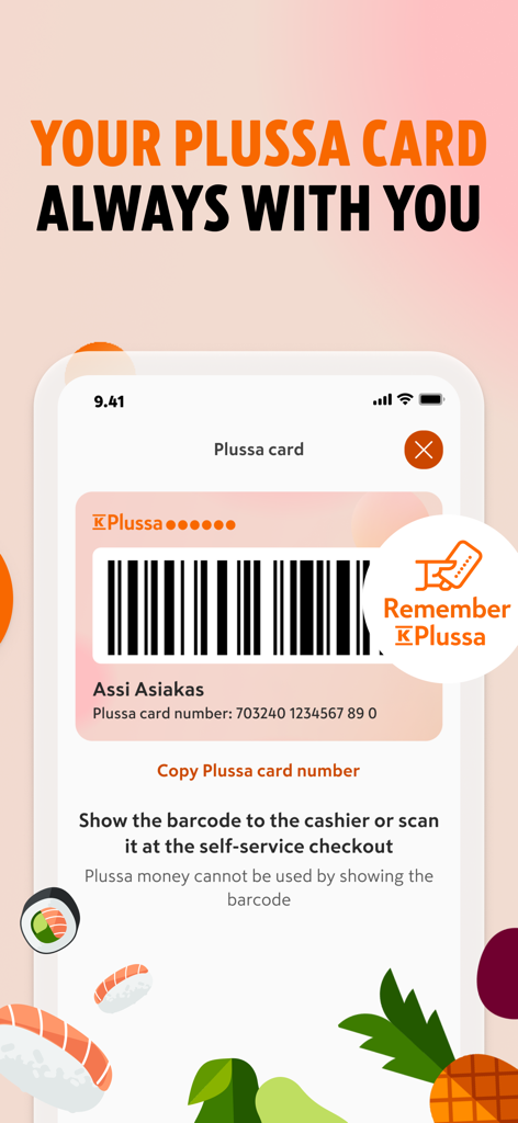 Digitale Plussa-Treuekarte mit Barcode in der K-Ruoka-App