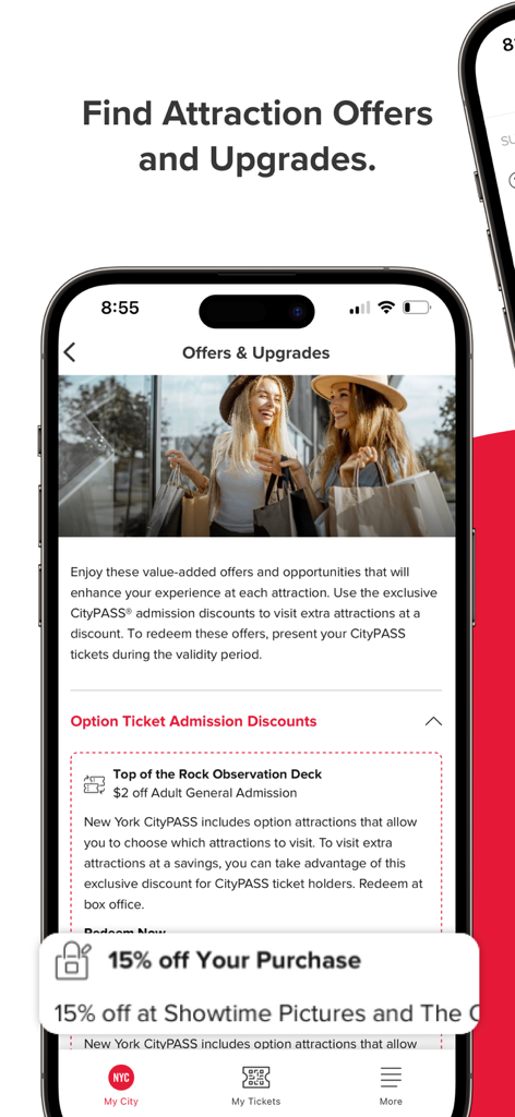 My CityPASS - My CityPASS app screen showing exclusive attraction offers and discounts