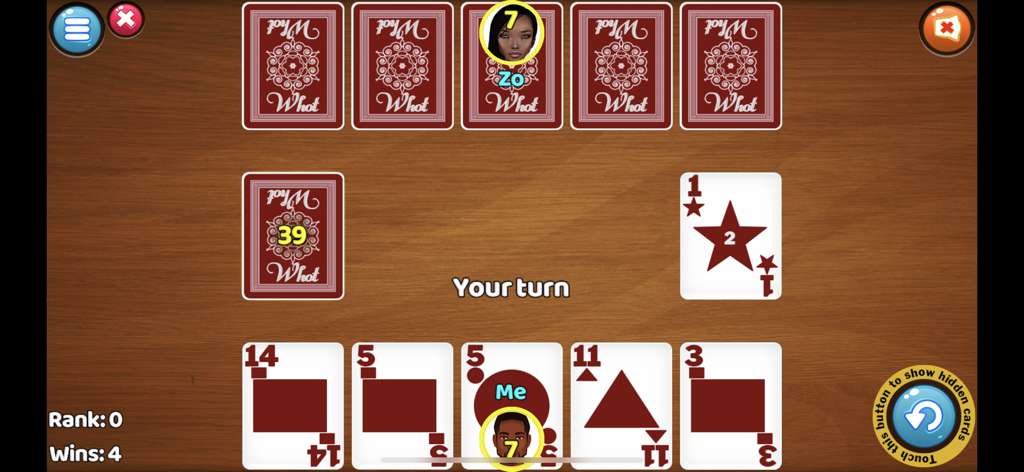 Naija Whot - Gameplay screen of Naija Whot mobile card game showing the interface with traditional Nigerian card symbols